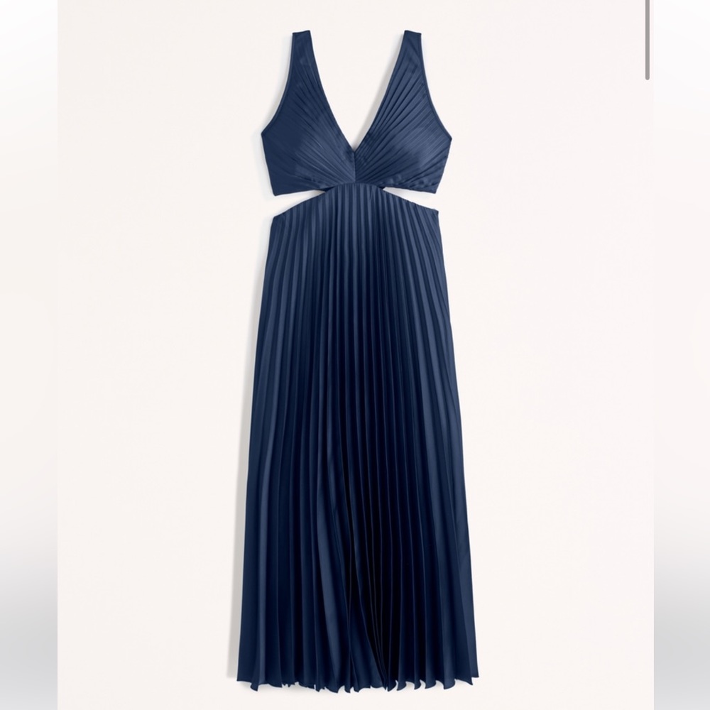 Navy A&F Giselle Pleated Cutout Maxi Dress